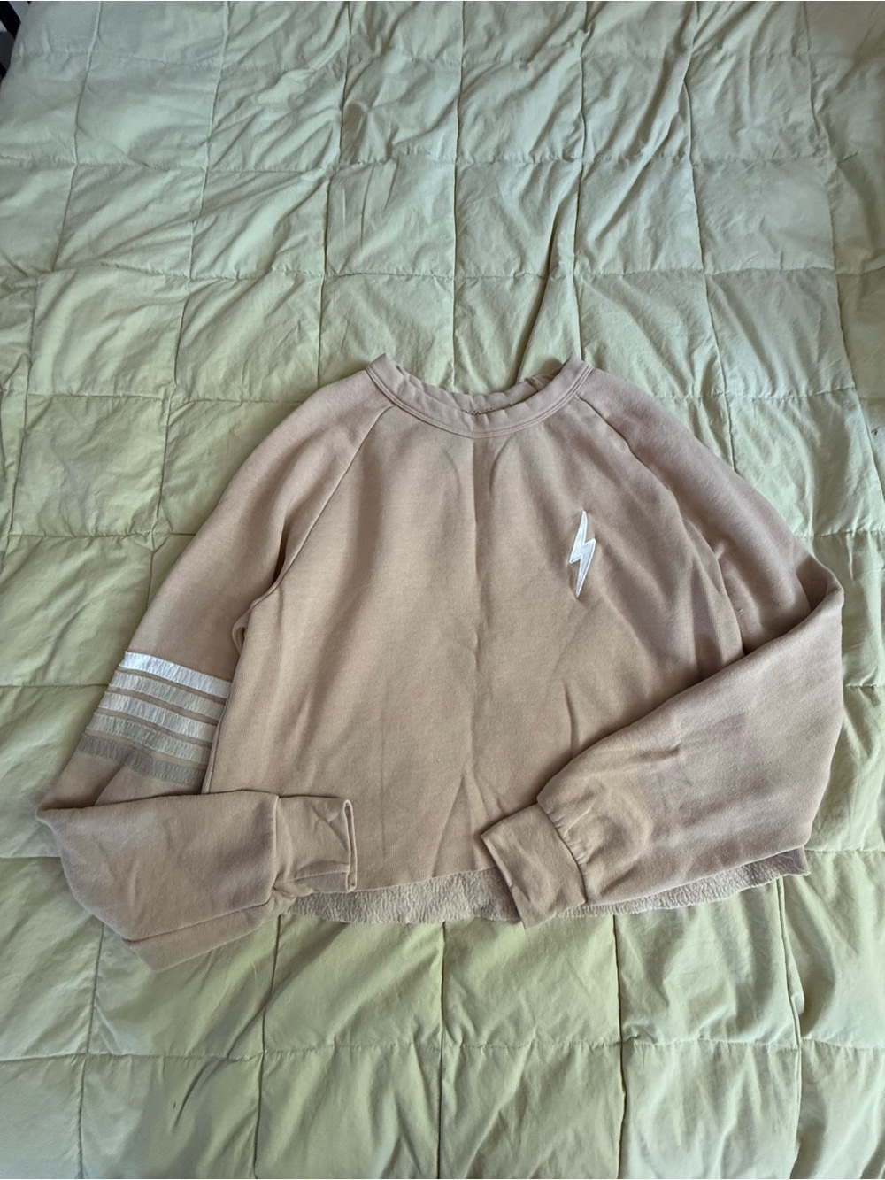 Aviator Nation Crop Tan/Khaki Lightning Bolt Crew Sweatshirt